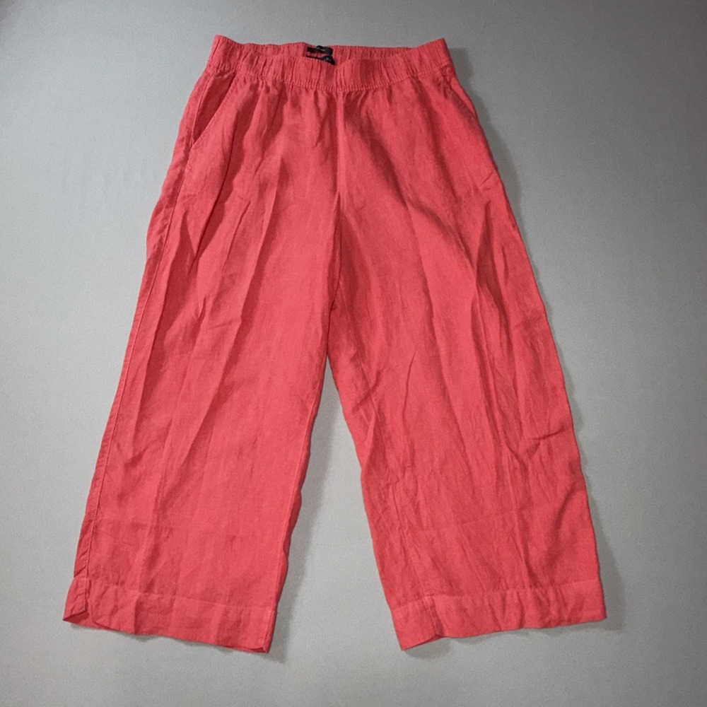 Tahari Wide Leg Cropped 100% Linen Pants Size XL Coral 34x25 High Rise Pockets